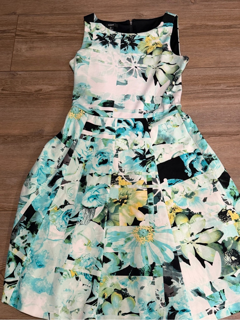 Alfani Aqua, Black and Yellow Floral Fit-and-Flare Dress